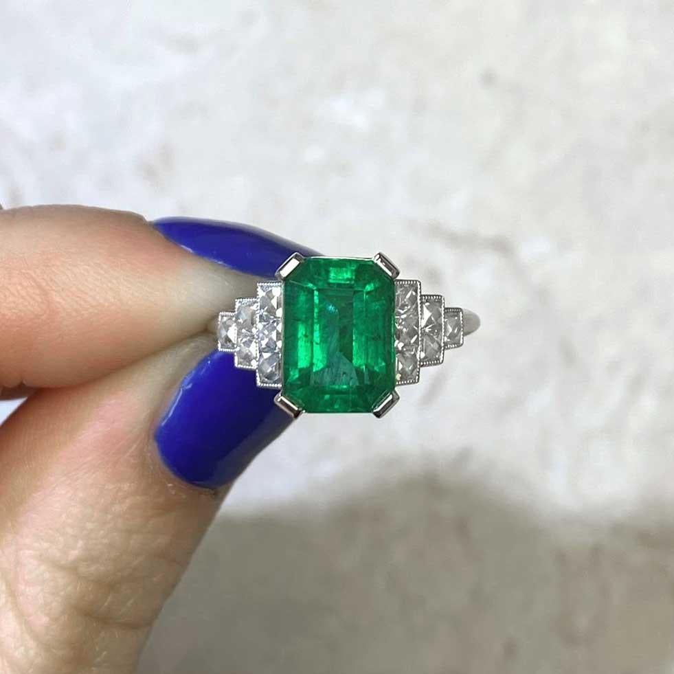 3.52ct Emerald-cut Emerald Engagement Ring, Platinum  1