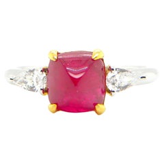 3.52 Carat GIA Certified Burma No Heat Vivid Red Ruby Sugarloaf and Diamond Ring