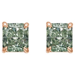 3.52 Carat Green Diamond Chameleon Radiant Studs 3.52 Carat Green Diamond Chameleon Radiant Studs