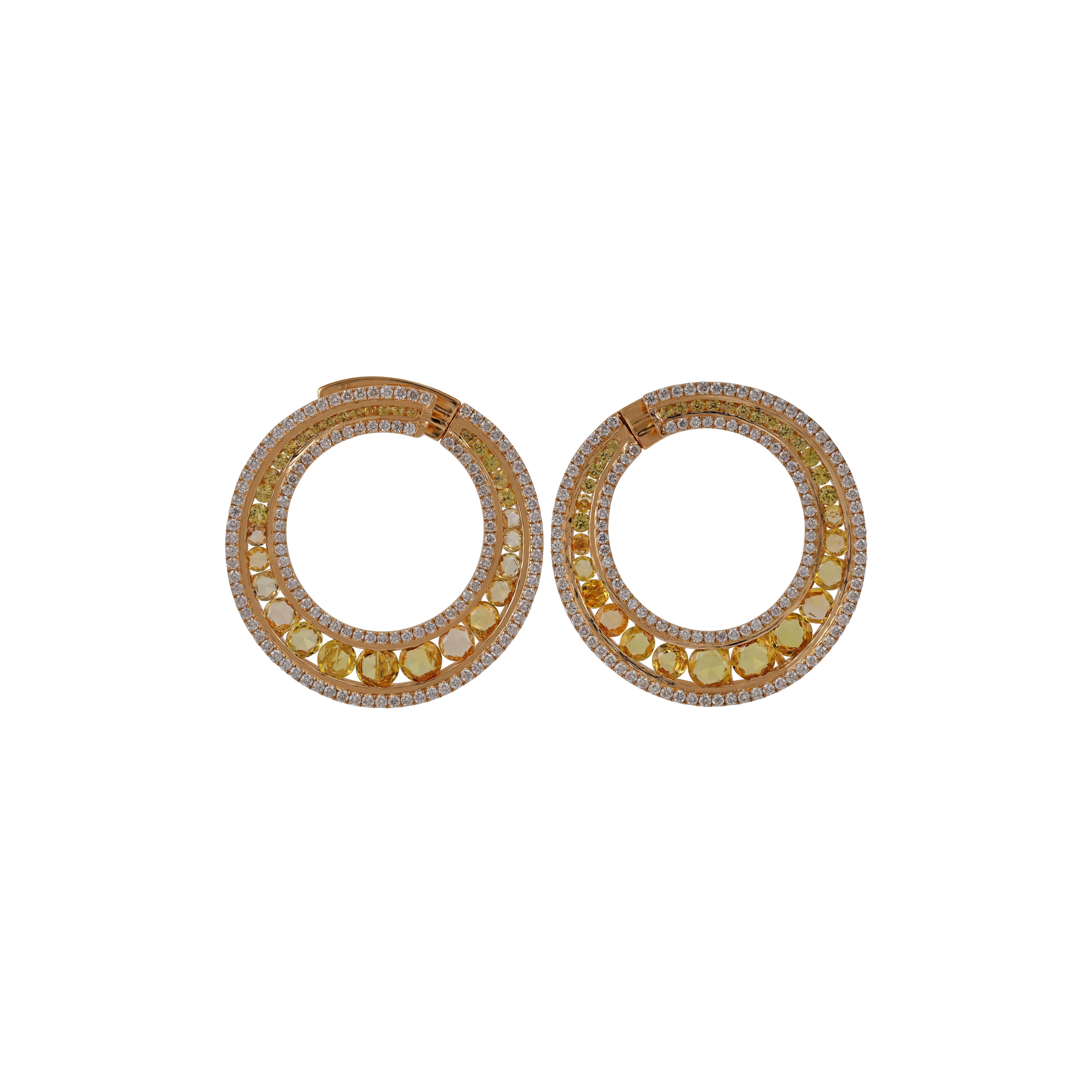 3.52 Carat Multi Sapphires / 0.85 Carat Yellow  Sapphires & Diamond Earring in 18 kt Yellow Gold.
Multi Sapphires-3.52 Carat
Yellow Sapphires- 0.85
Diamond -1.67 Carat
Gold-12.73
