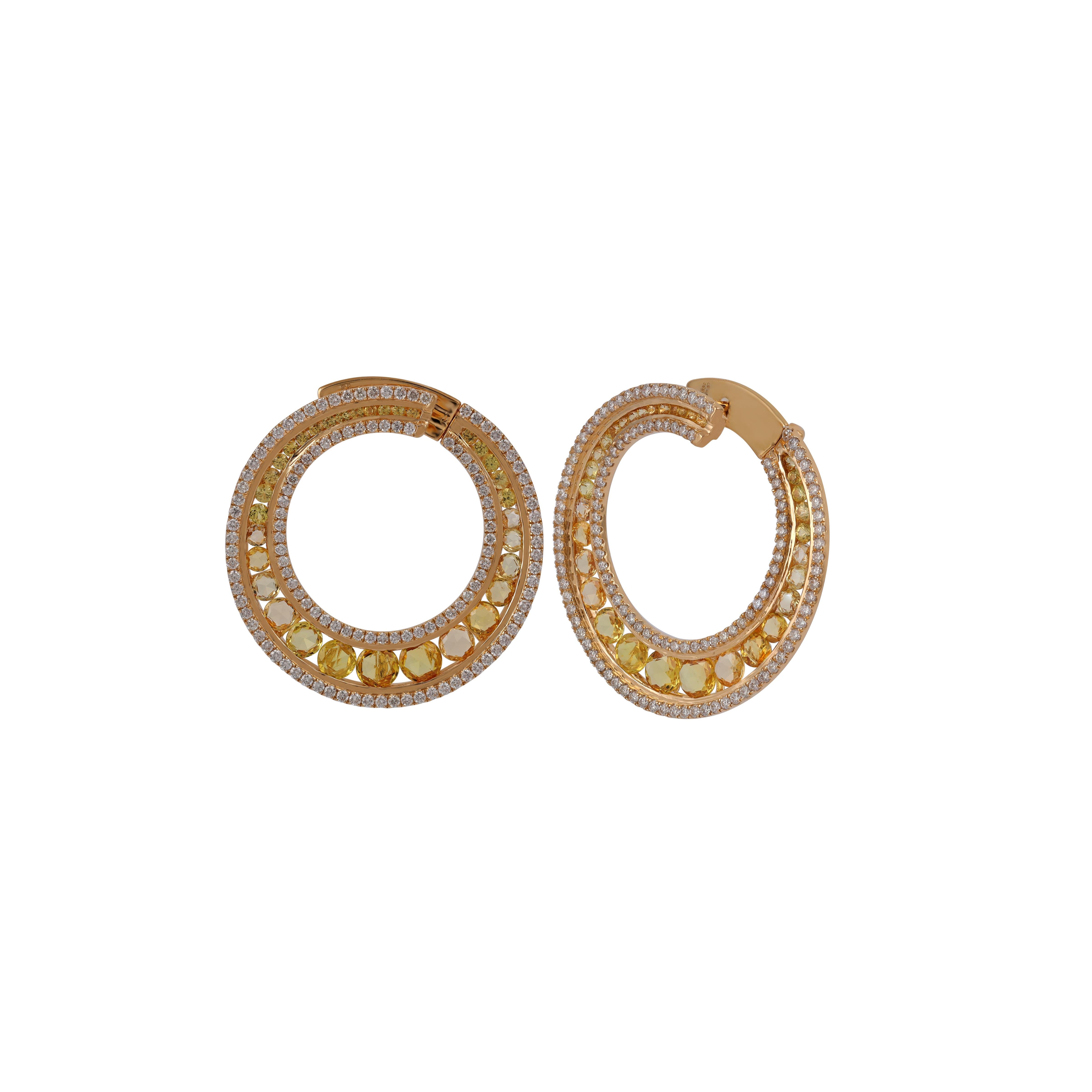 Modernist 3.52 Carat Multi Sapphires and Diamond Earring in 18 Karat Yellow Gold For Sale