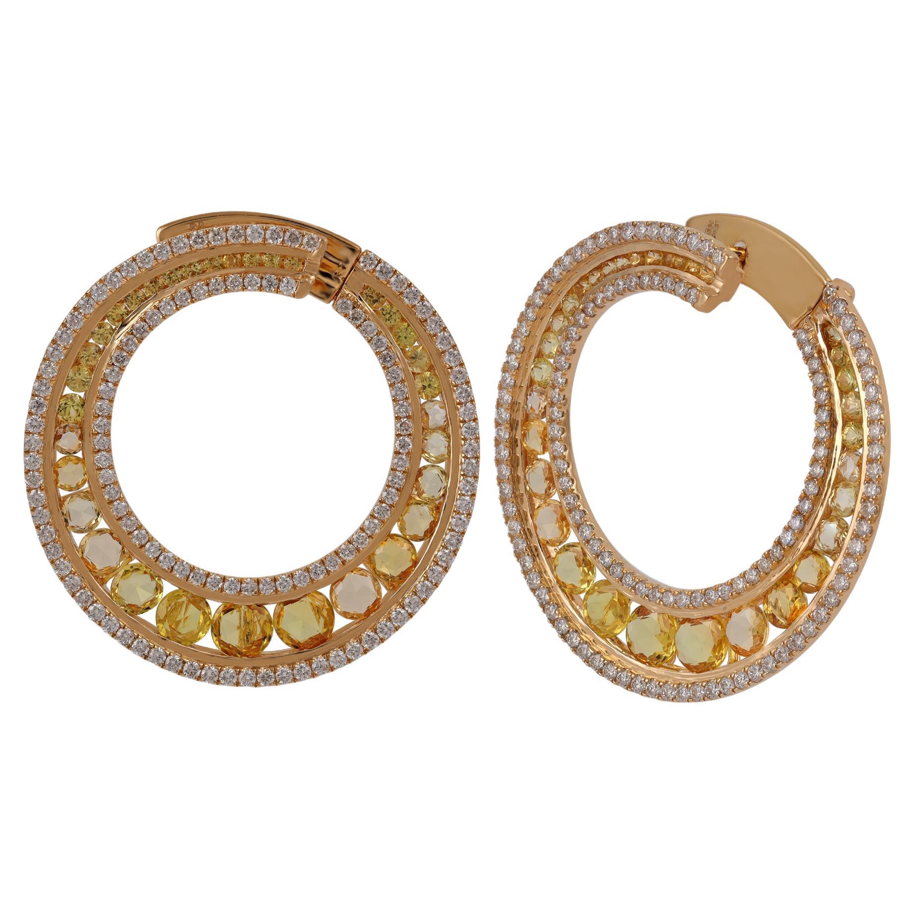 3.52 Carat Multi Sapphires and Diamond Earring in 18 Karat Yellow Gold