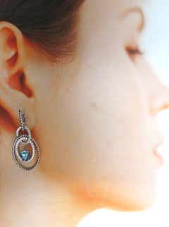 3.52 Carat Natural Blue Aquamarine Diamonds Earrings 14 Karat Dangle Loops