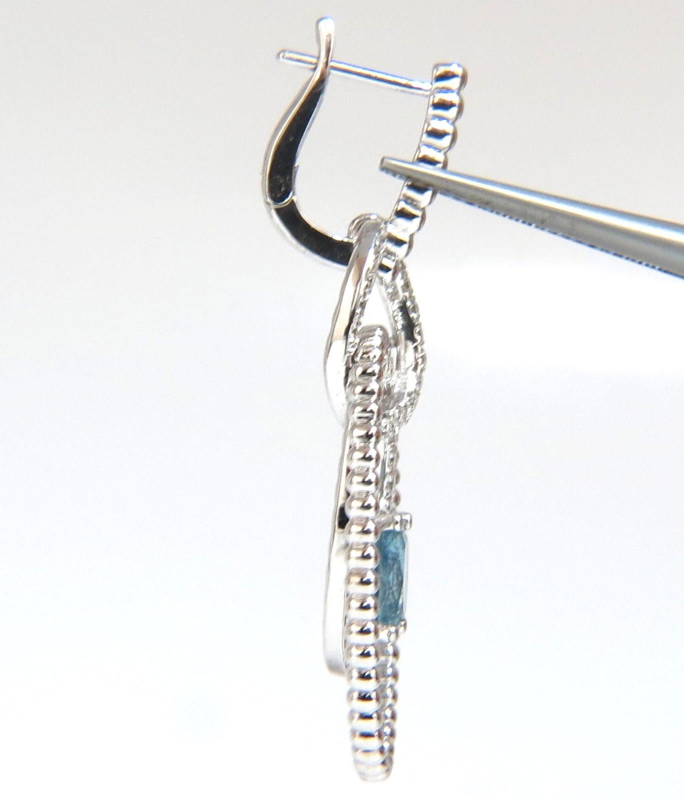 3.52 Carat Natural Blue Aquamarine Diamonds Earrings 14 Karat Dangle Loops In New Condition For Sale In New York, NY