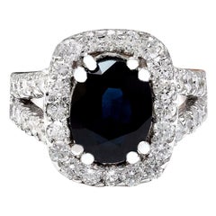 Natural Sapphire Diamond Ring In 14 Karat Solid White Gold