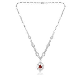 3.52 Carat Pear Shape Ruby and Diamond Necklace in 18 White Gold