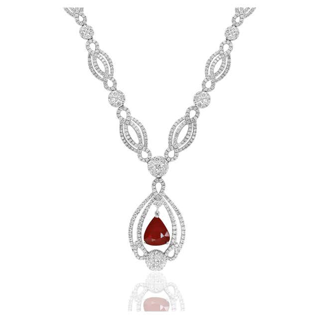 Certified 20.62 Carat Pear Shape Ruby and Diamond Drop Necklace in ...