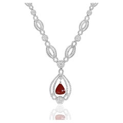 3.52 Carat Pear Shape Ruby and Diamond Necklace in 18 White Gold
