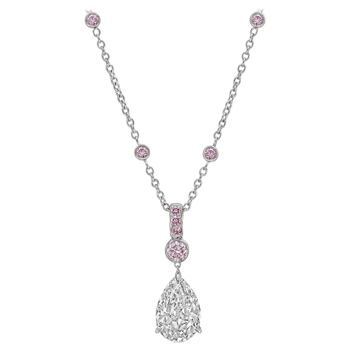 3.52 Carat Pear-Shaped Diamond Pendant Necklace For Sale