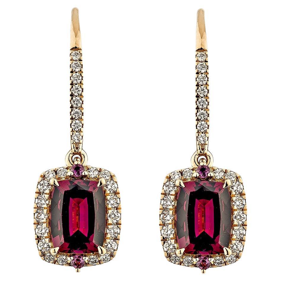 Sunita Nahata 3.52 Carat Rhodolite Drop Earring in 18KRG with White Diamond.