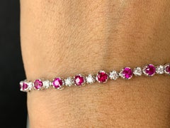 3.52 Carat Round Rubies and Diamond Bracelet in 14k White Gold