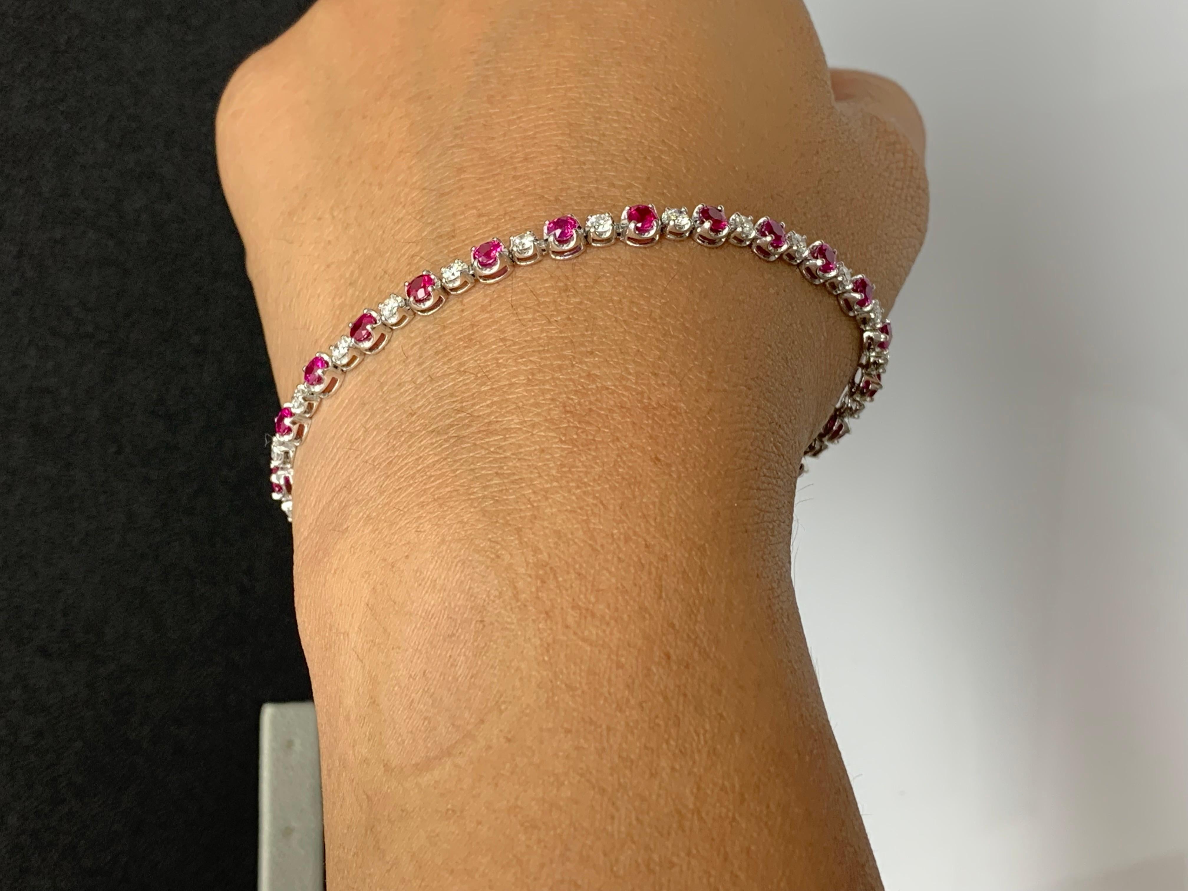 3.52 Carat Round Rubies and Diamond Bracelet in 14k White Gold For Sale 1