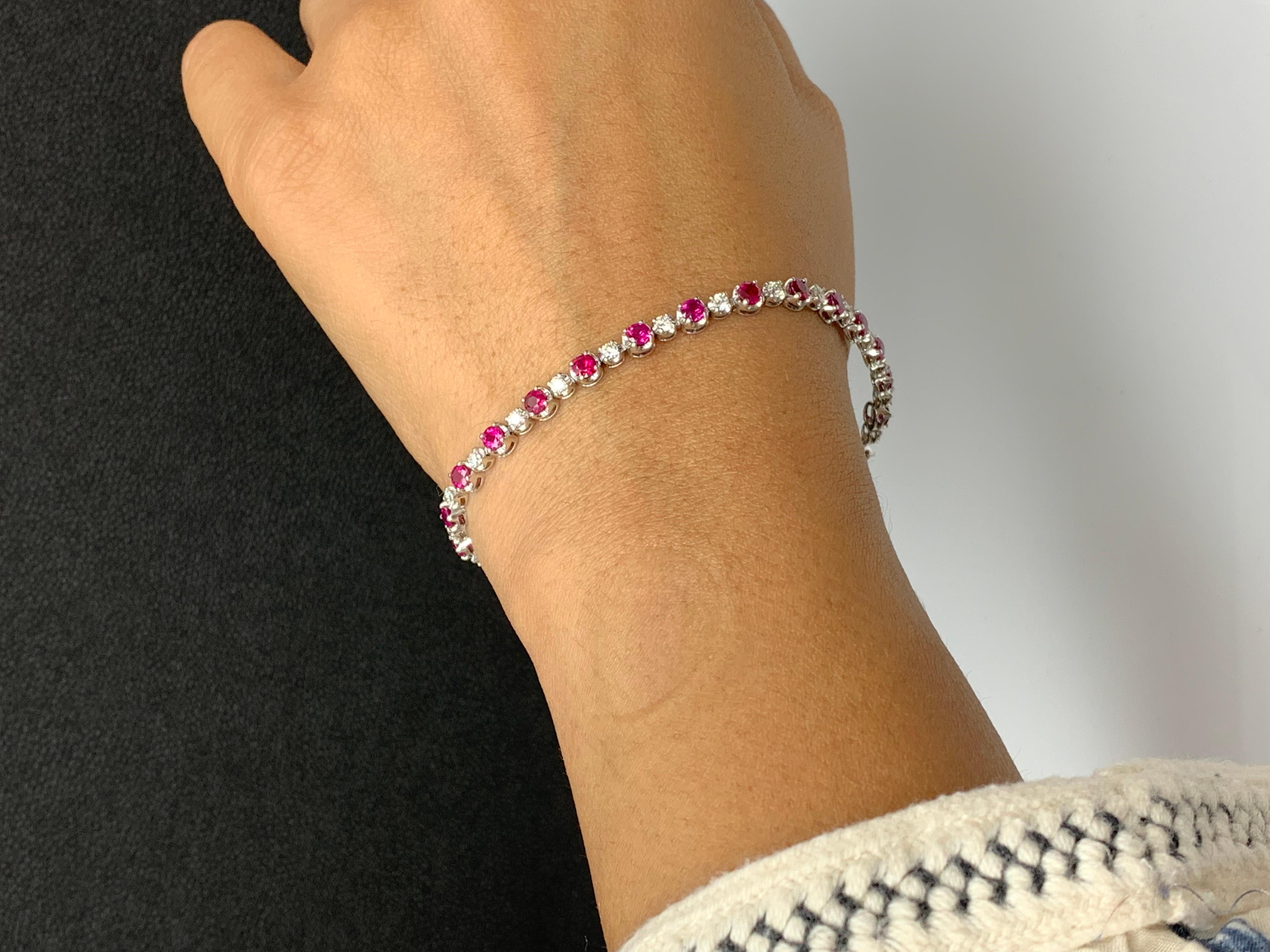 3.52 Carat Round Rubies and Diamond Bracelet in 14k White Gold For Sale 2