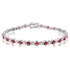 3,52 Karat runde Rubine und Diamant-Armband aus 14k Weißgold