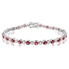 Vintage 3.52 Carat Round Rubies and Diamond Bracelet in 14k White Gold