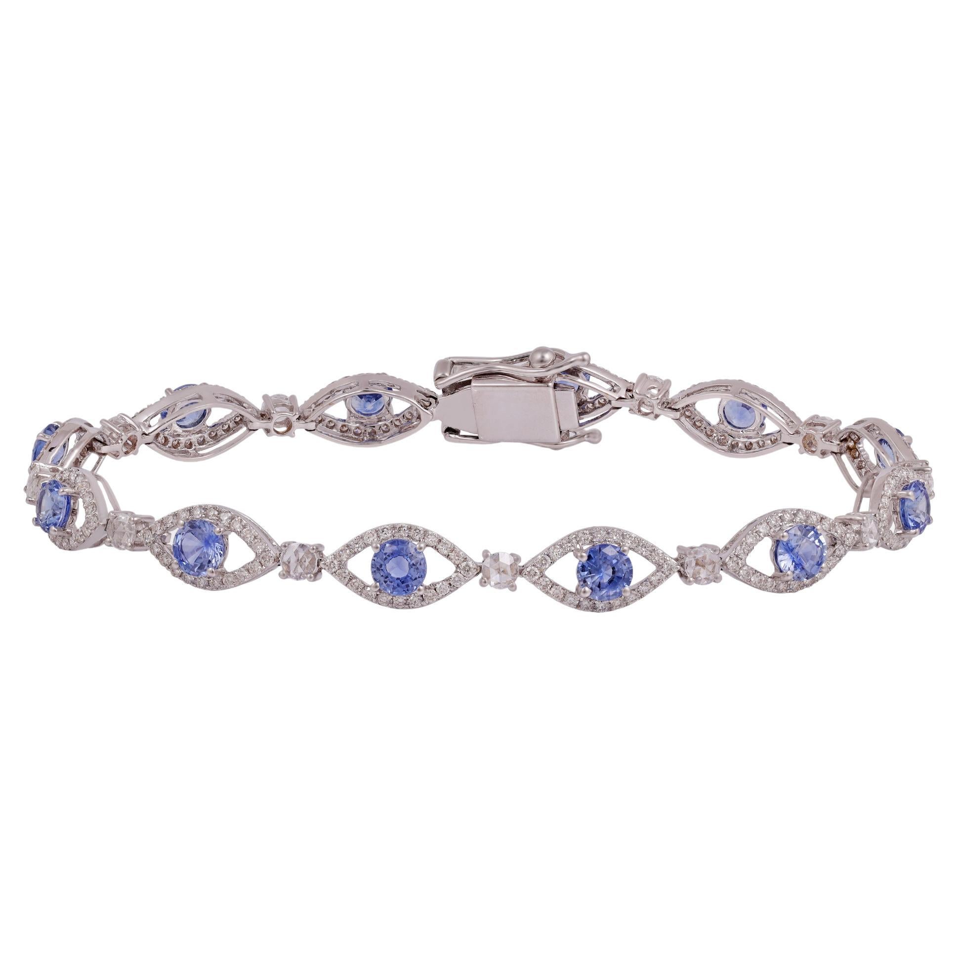 3,52 Karat Saphir & Diamant Tennisarmband aus 18k Weißgold