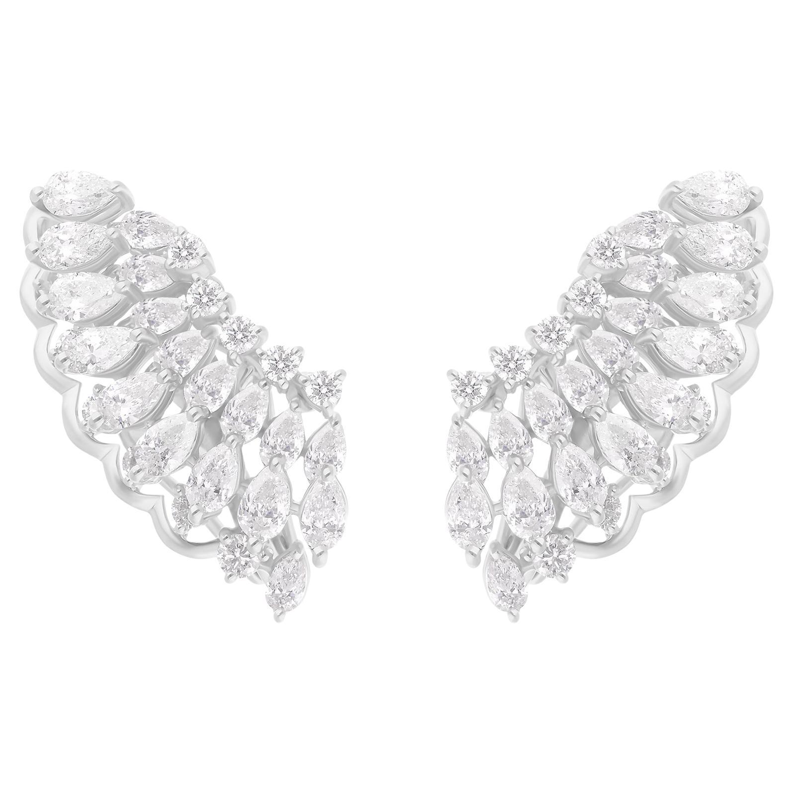 Pendientes de diamantes talla brillante redonda pera SI/H de 3,52 quilates y 14 quilates de oro blanco