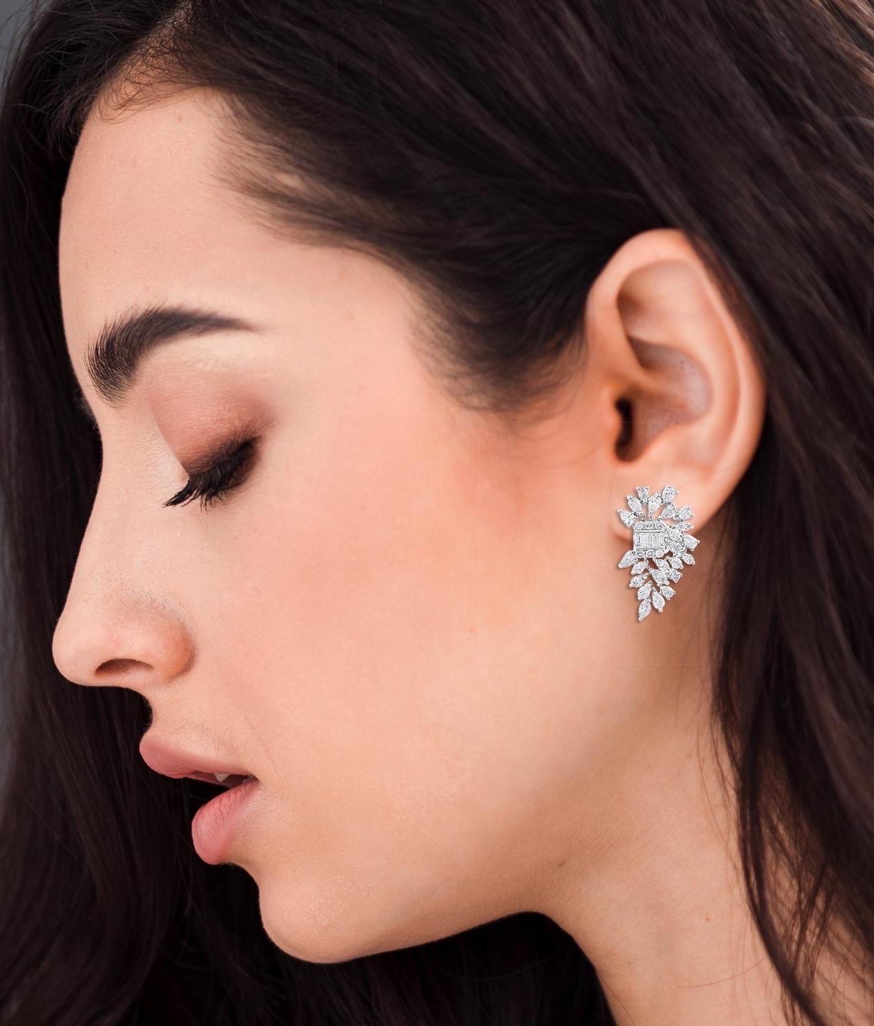 Cast in 18 karat white gold. These stunning earrings are handset with 3.52 carats of sparkling diamonds. Sweep hair off your face to really let them shine.

FOLLOW MEGHNA JEWELS storefront to view the latest collection & exclusive pieces. Meghna