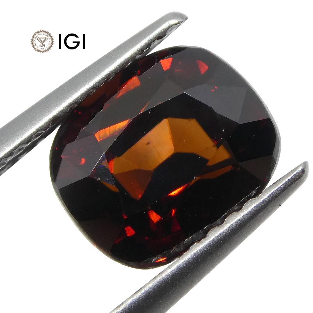 3.52 Ct Cushion Red Natural Zircon IGI Certified In New Condition For Sale In Toronto, Ontario