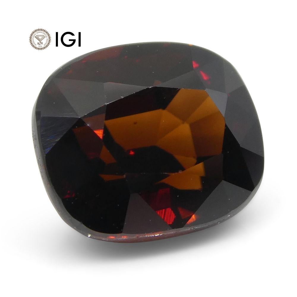 Women's or Men's 3.52 Ct Cushion Red Natural Zircon IGI Certified For Sale