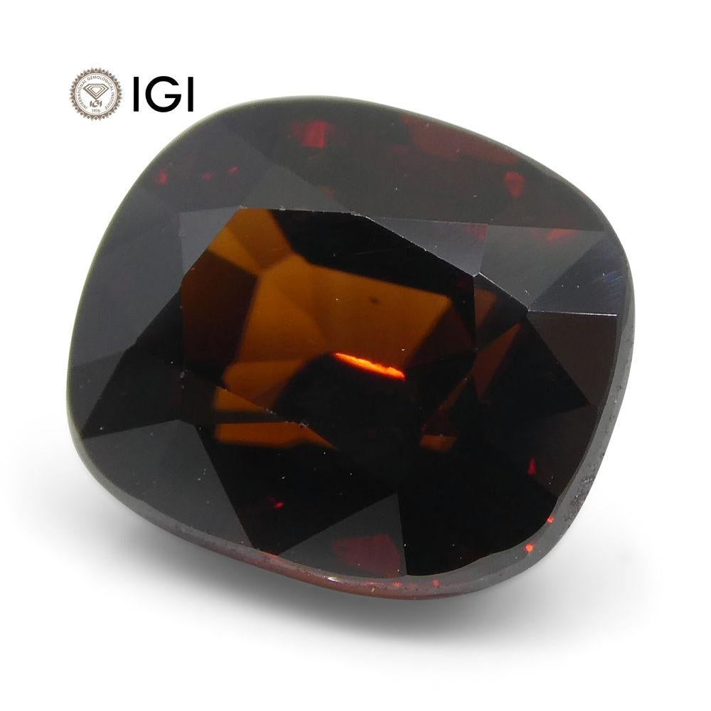 3.52 Ct Cushion Red Natural Zircon IGI Certified For Sale 1