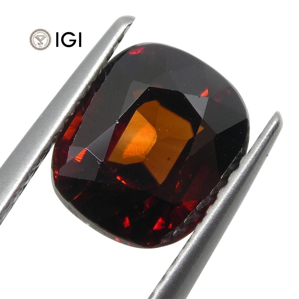 3.52 Ct Cushion Red Natural Zircon IGI Certified For Sale 3