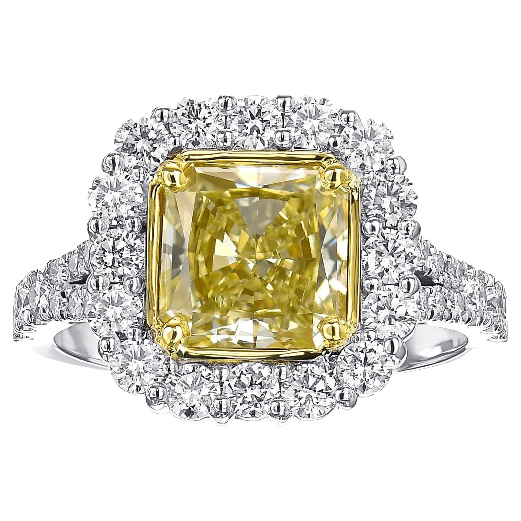 3.52 CTW VS Fancy Diamond Halo, 18 Kt. White Gold, Yellow Gold, Ring