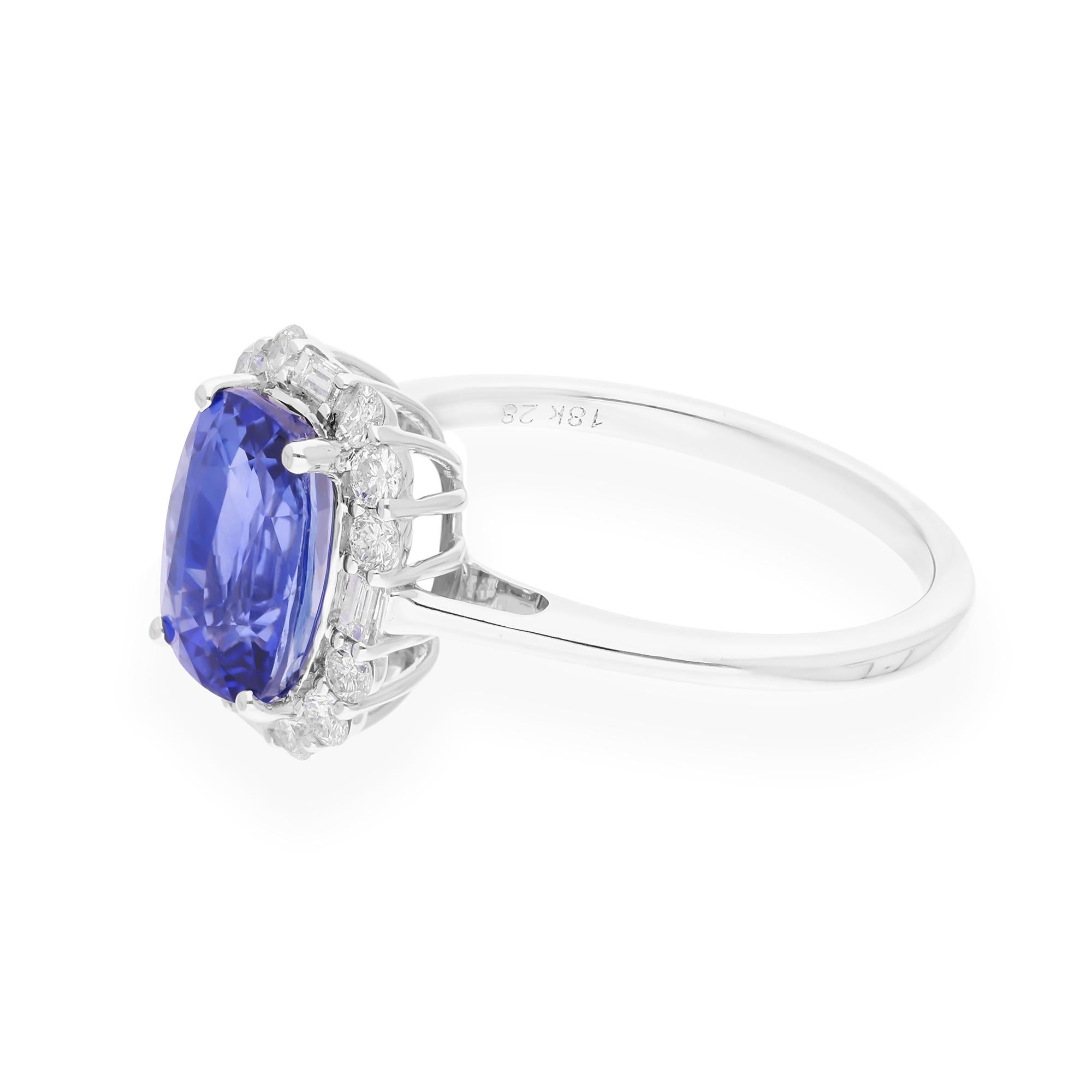 This ring has been meticulously crafted from 18-karat gold and handset with 3.07 carats blue sapphire and 0.45 carats of sparkling diamonds.

The ring is a size 7 and may be resized to larger or smaller upon request. FOLLOW SPECTRUM JEWELS