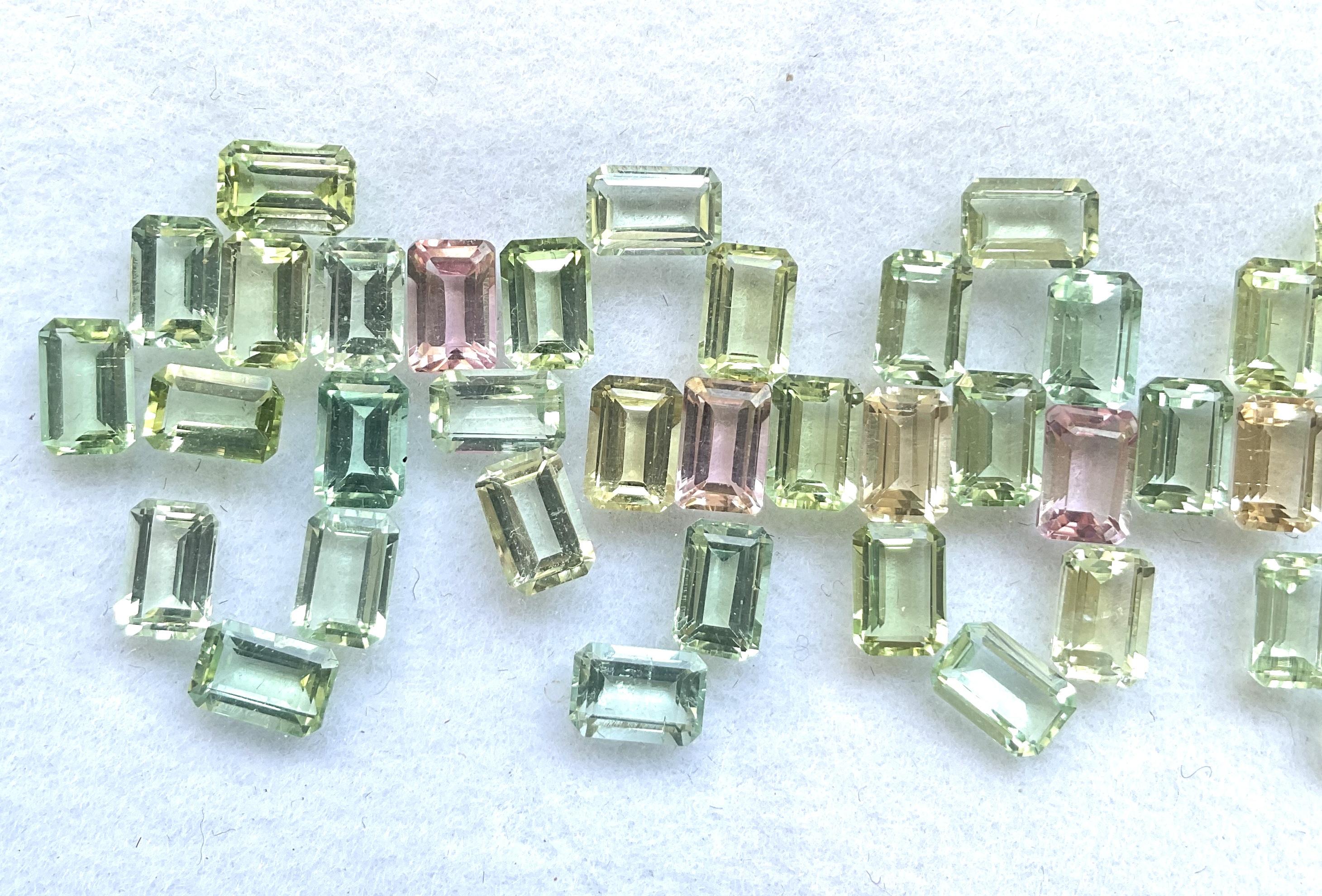 Art Deco 35.22 Carats 4x6 Mm Baguette Tourmaline Layout Suite Faceted Cut Stones Natural For Sale