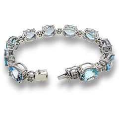 35.27 Carat Aquamarine Round Diamond White Gold Bracelet