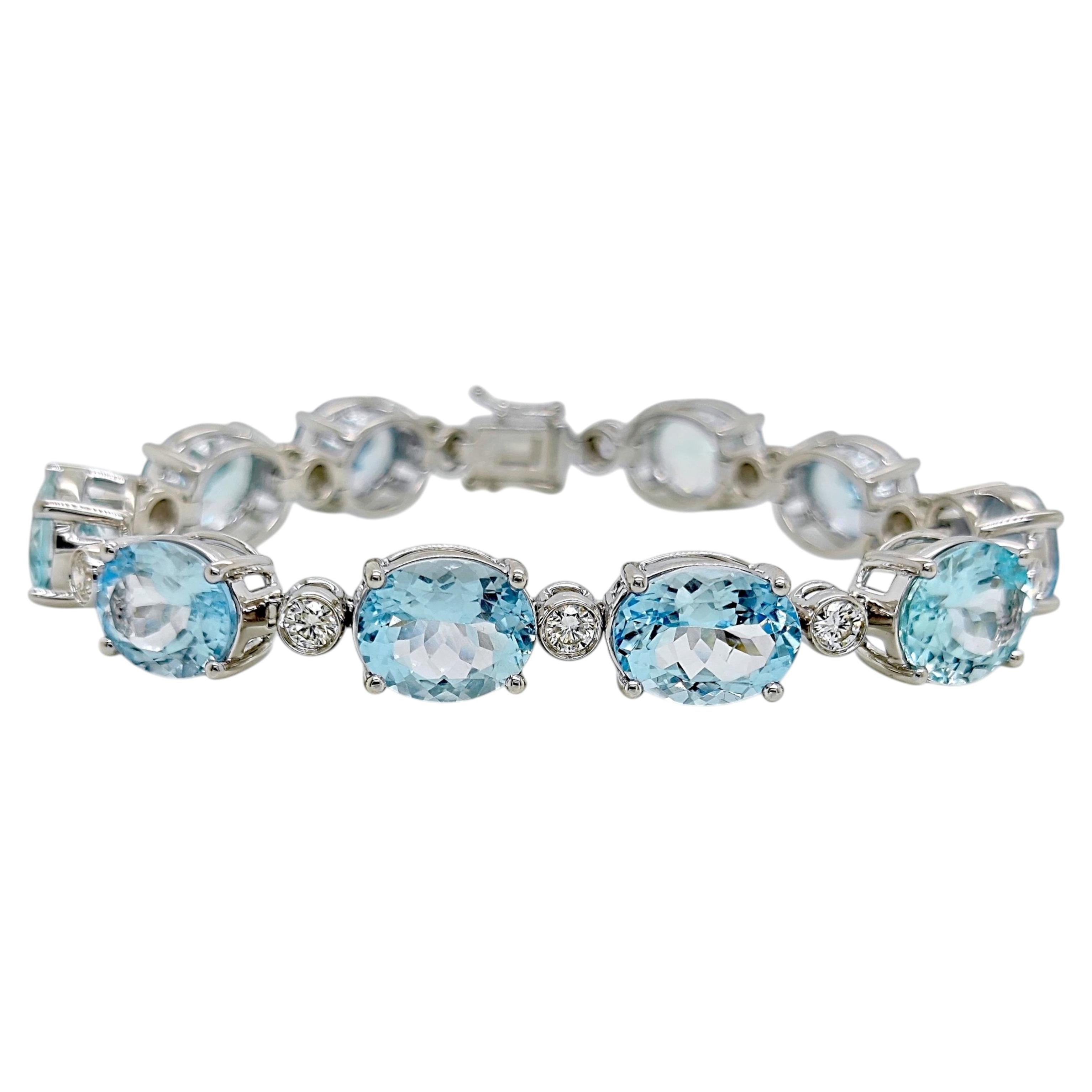 35.27 Carat Aquamarine Round Diamond White Gold Bracelet