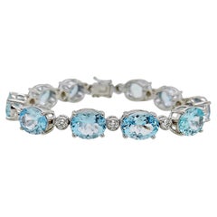 35.27 Carat Aquamarine Round Diamond White Gold Bracelet