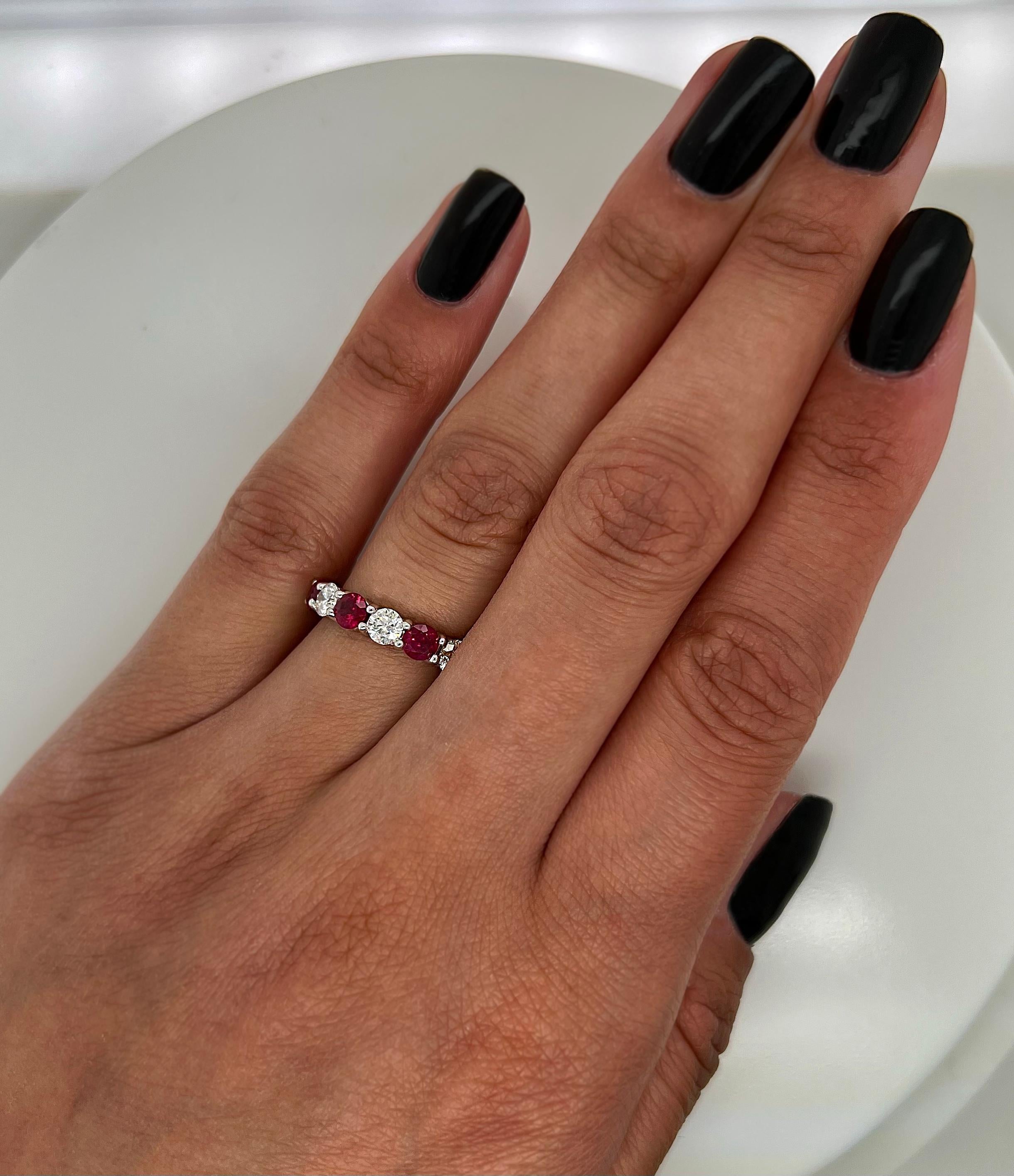 Round Cut 3.52 Carat Ruby and Diamond Eternity Band For Sale