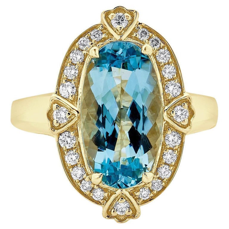 3.52ct Aquamarine Ring with 0.28Tct Diamonds Set in 14K Yellow Gold For ...