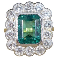 3.52ct Emerald and Diamond Cluster Ring in 18ct White and Yellow Gold