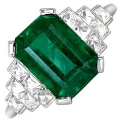 3.52ct Emerald-cut Emerald Engagement Ring, Platinum 