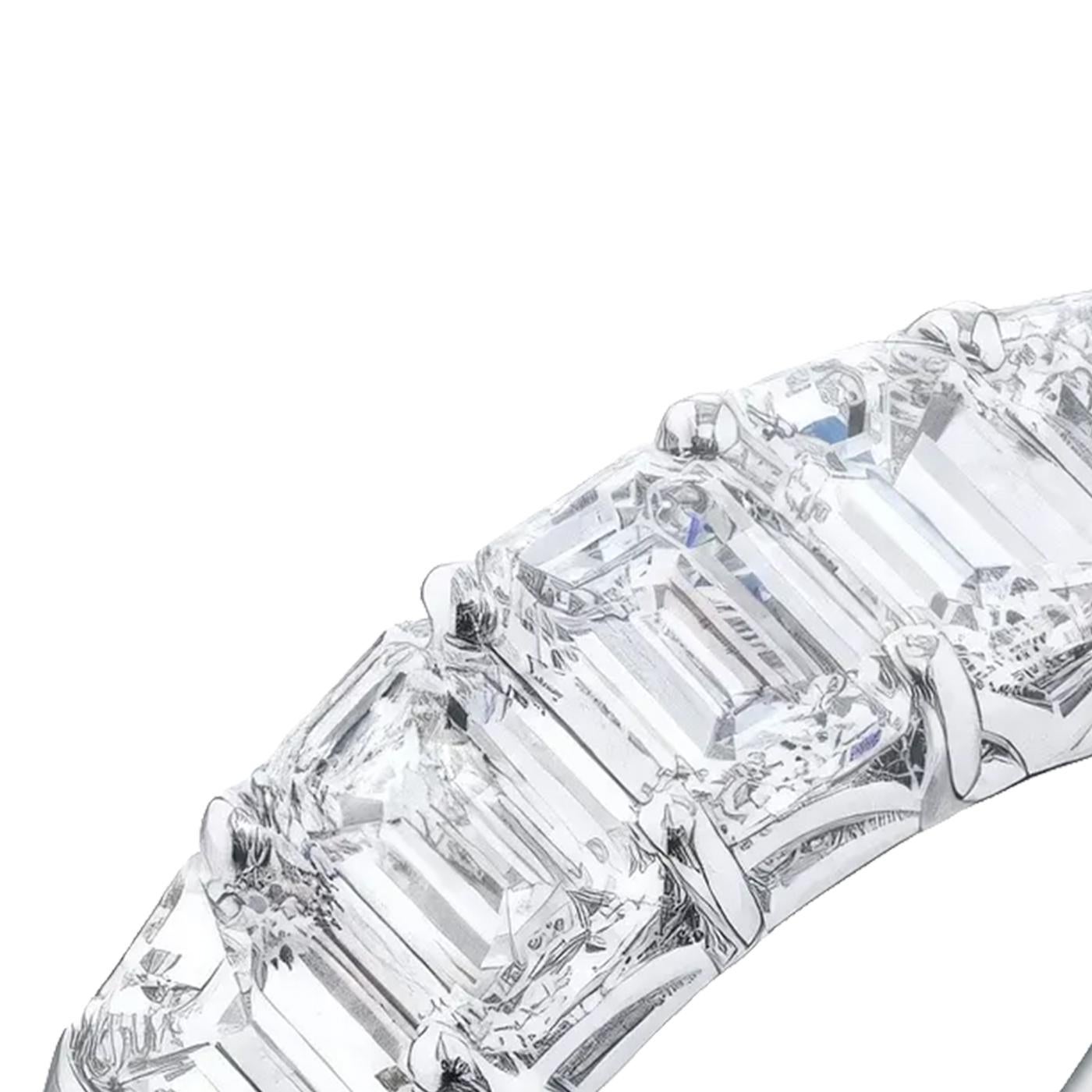 Notre bracelet classique à une rangée de diamants présente des diamants de taille émeraude sertis dans des griffes partagées et méticuleusement fabriqués à la main en platine pur.

Détails :
Forme du diamant : Taille émeraude
Poids en carats : 3,52