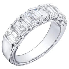 3.52ct Emerald Cut Single-Row Diamond Band Platinum Ring VVS2 E Clarity