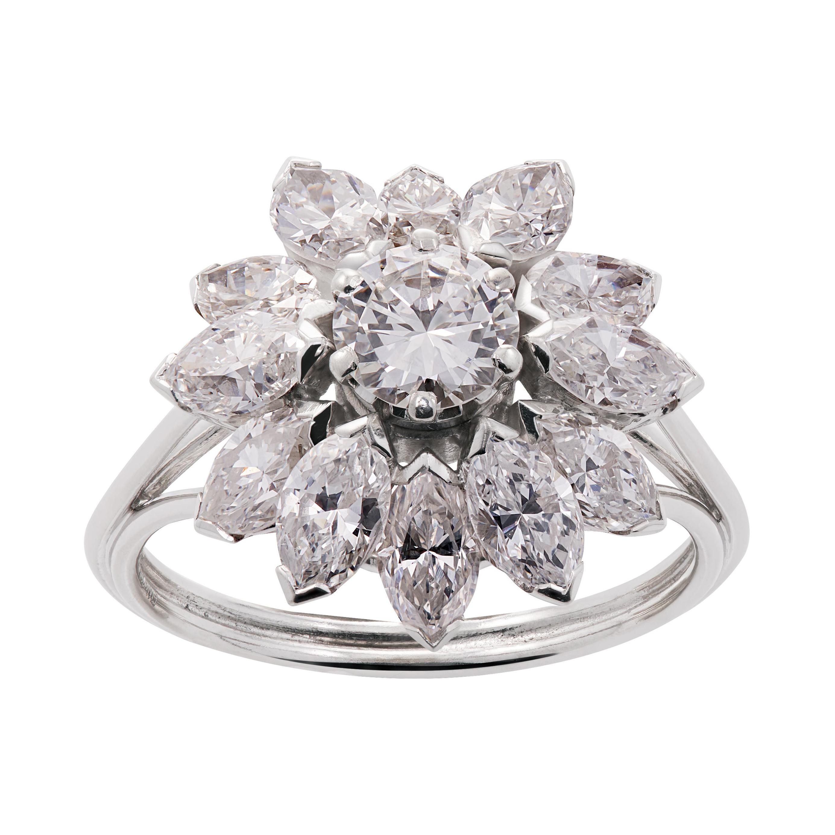 3.52cts Round Brilliant-Cut and Marquise Diamond Cocktail Ring For Sale