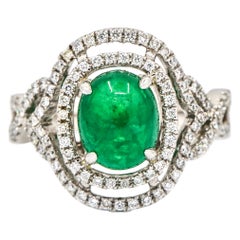 3.53 Carat 14 Karat White Gold Emerald Diamond Cocktail Ring