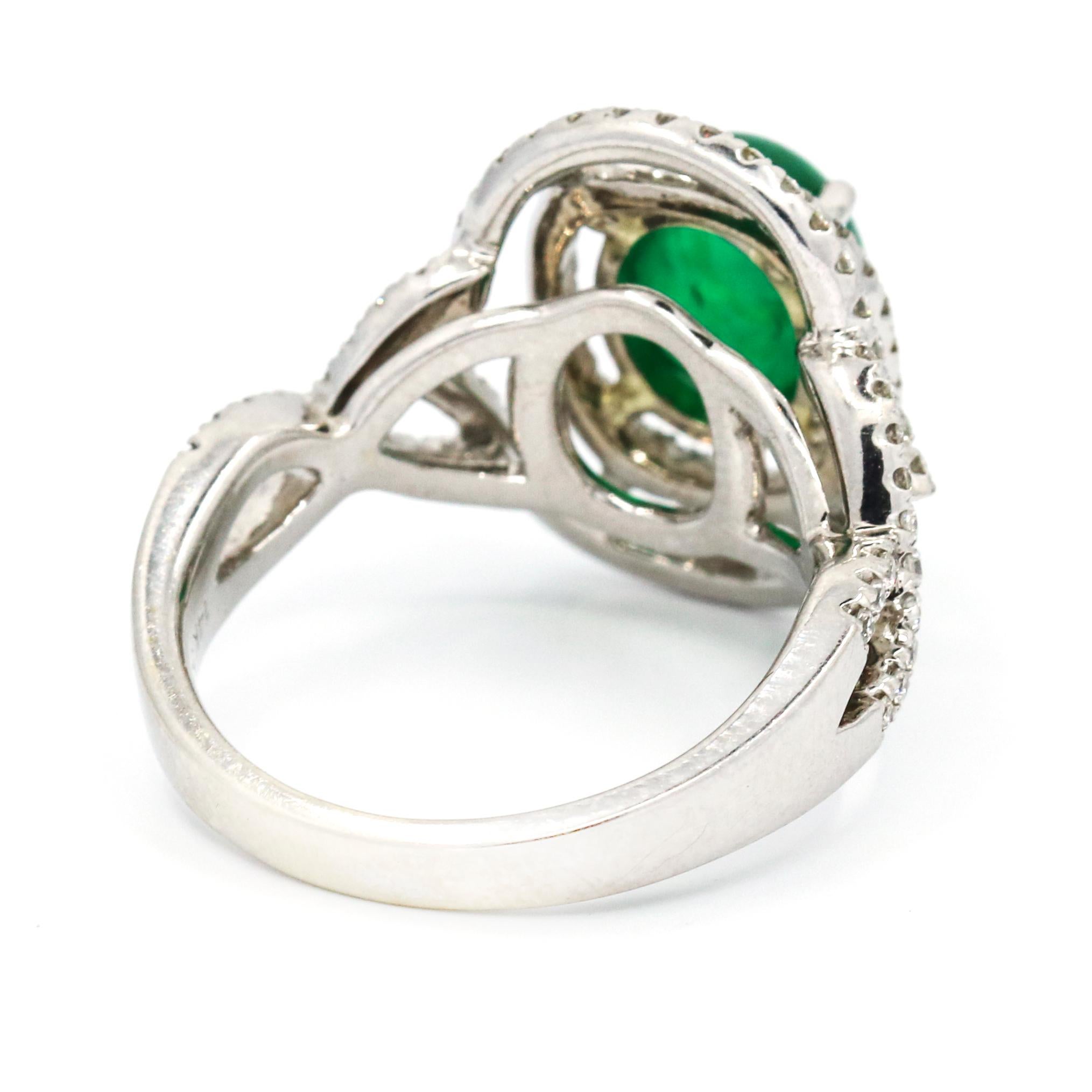 3.53 Carat 14 Karat White Gold Emerald Diamond Cocktail Ring In Excellent Condition For Sale In Fort Lauderdale, FL