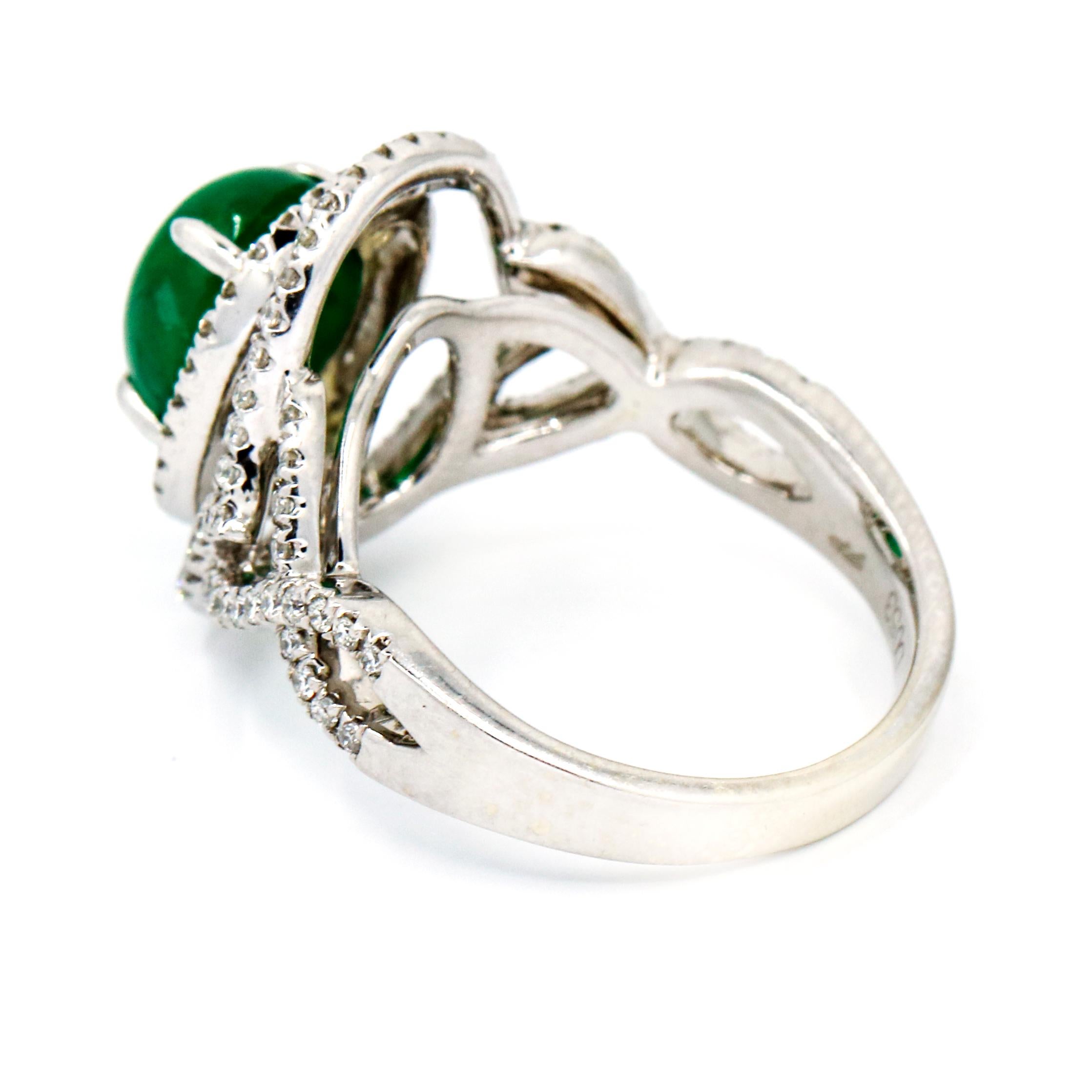 3.53 Carat 14 Karat White Gold Emerald Diamond Cocktail Ring For Sale 1