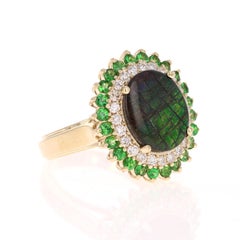 3.53 Carat Ammolite Diamond 14 Karat Yellow Gold Ring