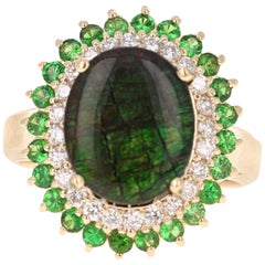 Anillo de oro amarillo de 14 quilates con diamante ammolita de 3,53 quilates