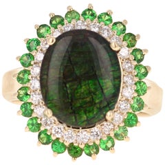 3.53 Carat Ammolite Diamond 14 Karat Yellow Gold Ring