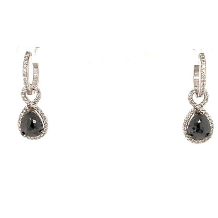 Contemporary 3.53 Carat Black Diamond White Diamond White Gold Dangle Earrings For Sale