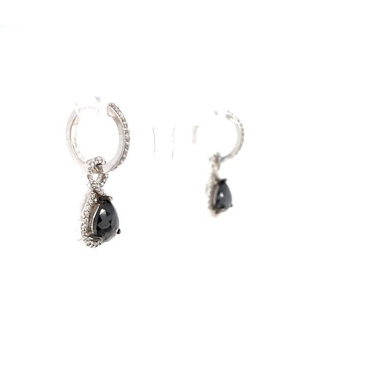 Pear Cut 3.53 Carat Black Diamond White Diamond White Gold Dangle Earrings For Sale