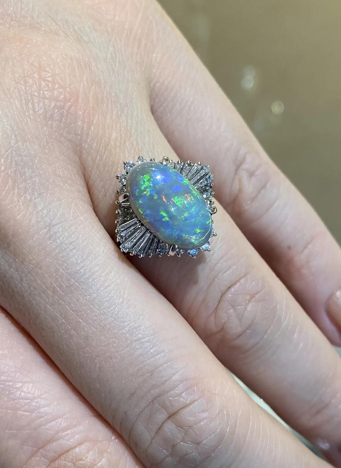 3.53 carat Black Opal & Diamond Ballerina Cocktail Ring in Platinum In Excellent Condition For Sale In La Jolla, CA