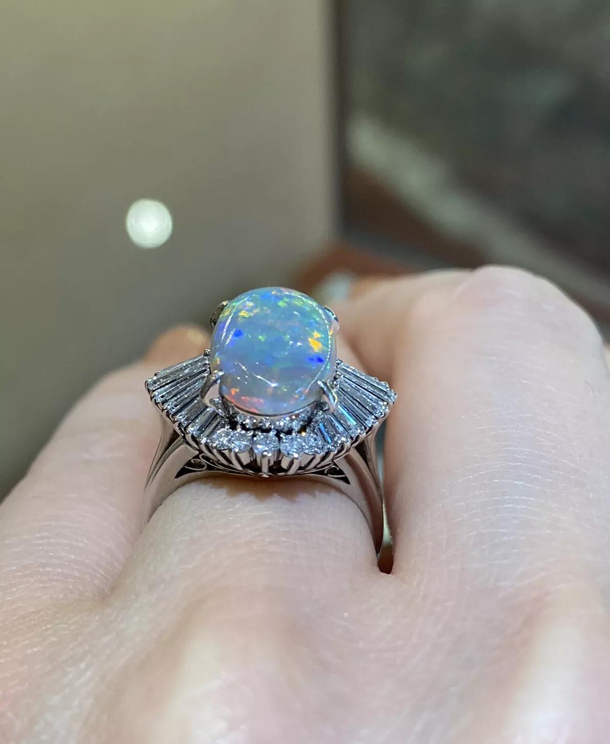 3.53 carat Black Opal & Diamond Ballerina Cocktail Ring in Platinum For Sale 1