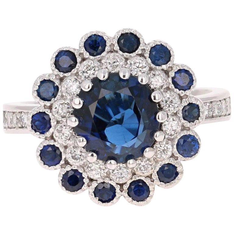 Blue Sapphire Diamond 3.53 Carat Engagement Ring